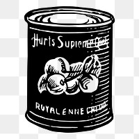 Canned fruit png sticker, vintage food illustration on transparent background. Free public domain CC0 image.