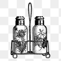 Floral spice png bottles sticker, vintage object illustration on transparent background. Free public domain CC0 image.