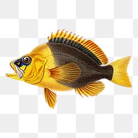 Yellow fish png sticker, vintage sea animal illustration on transparent background. Free public domain CC0 image.