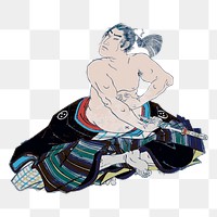 Png Japanese man performing Seppuku sticker, vintage illustration on transparent background. Free public domain CC0 image.