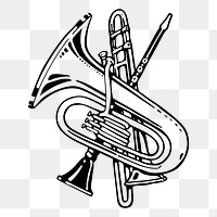 Brass instruments png sticker, vintage music illustration on transparent background. Free public domain CC0 image.