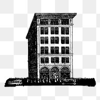 Hotel building png sticker, vintage architecture illustration on transparent background. Free public domain CC0 image.