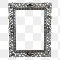 Silver ornamental png frame sticker, vintage decor illustration on transparent background. Free public domain CC0 image.