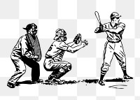 Baseball players png sticker, sport vintage illustration on transparent background. Free public domain CC0 image.