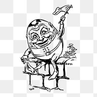 Humpty Dumpty png waving white flag vintage illustration on transparent background. Free public domain CC0 image.