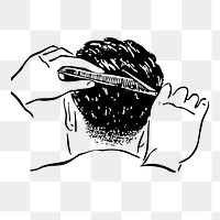 Hands png cutting man's hair sticker, vintage illustration on transparent background. Free public domain CC0 image.