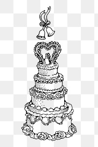 Wedding cake png sticker, dessert vintage illustration on transparent background. Free public domain CC0 image.