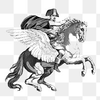 Png Napoleon on pegasus sticker, vintage illustration on transparent background. Free public domain CC0 image.