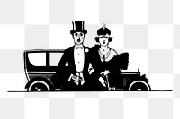 Vintage couple png arriving event sticker illustration on transparent background. Free public domain CC0 image.