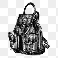 Backpack png sticker, vintage  illustration on transparent background. Free public domain CC0 image.