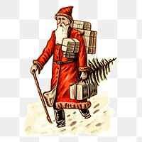 Santa Claus png sticker, Christmas vintage illustration on transparent background. Free public domain CC0 image.