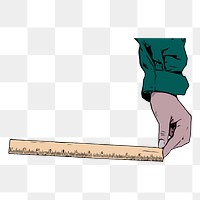 Png hand holding ruler sticker, vintage illustration on transparent background. Free public domain CC0 image.