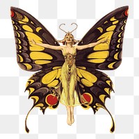 Butterfly fairy png sticker, mythical creature vintage illustration on transparent background. Free public domain CC0 image.