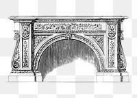 Ornate fireplace png sticker, interior vintage illustration on transparent background. Free public domain CC0 image.