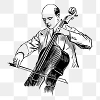 Cellist man png sticker, music vintage illustration on transparent background. Free public domain CC0 image.