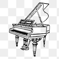 Grand piano png sticker, musical instrument vintage illustration on transparent background. Free public domain CC0 image.