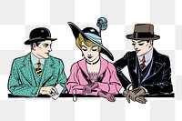 Png vintage gentlemen with a woman illustration on transparent background. Free public domain CC0 image.