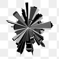 Black cityscape png sticker, abstract illustration, transparent background. Free public domain CC0 image.