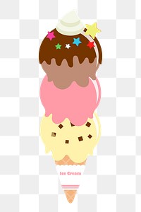 Colorful ice-cream png cone sticker, cute dessert illustration, transparent background. Free public domain CC0 image.