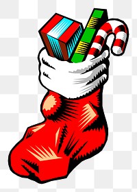 Png Christmas sock gift sticker, festive illustration on transparent background. Free public domain CC0 image.