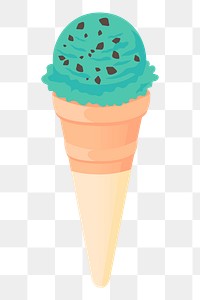 Png mint chocolate chip ice-cream sticker, dessert illustration on transparent background. Free public domain CC0 image.