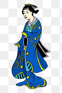 Japanese woman png sticker, traditional fashion illustration on transparent background. Free public domain CC0 image.