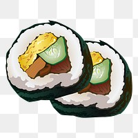 Korean Gimbap png sticker, Asian food illustration on transparent background. Free public domain CC0 image.