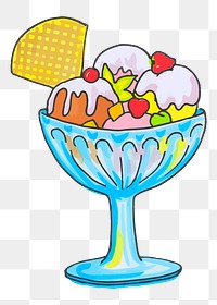 Ice-cream sundae png sticker, dessert illustration on transparent background. Free public domain CC0 image.