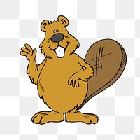 Waving beaver png sticker, animal cartoon illustration on transparent background. Free public domain CC0 image.