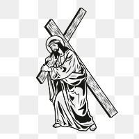 Png Jesus dragging cross sticker, religious illustration on transparent background. Free public domain CC0 image.