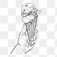 Png hand holding ice-cream cone sticker, dessert illustration on transparent background. Free public domain CC0 image.