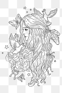 Woman aesthetic png portrait sticker, line art illustration on transparent background. Free public domain CC0 image.