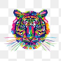 Colorful tiger png sticker, animal illustration on transparent background. Free public domain CC0 image.