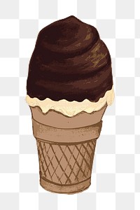 Chocolate ice-cream png cone sticker, dessert illustration on transparent background. Free public domain CC0 image.