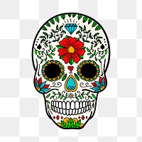 Sugar skull png sticker, Day of the dead illustration on transparent background. Free public domain CC0 image.