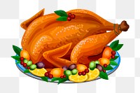 Thanksgiving turkey png sticker, festive food illustration on transparent background. Free public domain CC0 image.