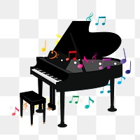 Grand piano png sticker, musical instrument illustration on transparent background. Free public domain CC0 image.