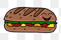 Foot long sandwich png sticker, food cartoon illustration on transparent background. Free public domain CC0 image.