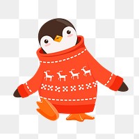 Png penguin wearing sweater sticker, animal cartoon illustration on transparent background. Free public domain CC0 image.