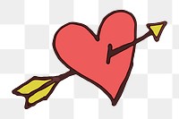 Png heart and arrow sticker, Valentine's celebration illustration on transparent background. Free public domain CC0 image.