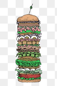 Giant sandwich png sticker, food illustration on transparent background. Free public domain CC0 image.