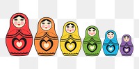 Png Matryoshka Russian dolls sticker, object illustration on transparent background. Free public domain CC0 image.