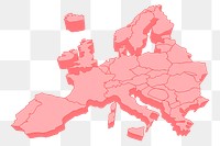 European map png sticker, pink illustration on transparent background. Free public domain CC0 image.