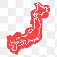 Japan map png sticker, red illustration on transparent background. Free public domain CC0 image.