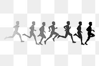 People running png silhouette sticker, health illustration on transparent background. Free public domain CC0 image.