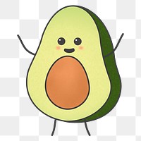 Cartoon avocado png sticker, fruit illustration on transparent background. Free public domain CC0 image.