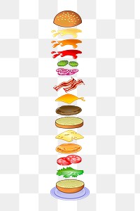 Burger ingredients png sticker, food illustration on transparent background. Free public domain CC0 image.