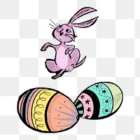 Png Easter bunny, eggs sticker, celebration illustration on transparent background. Free public domain CC0 image.