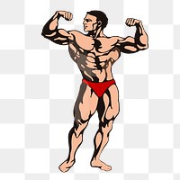 Body builder png posing sticker, fitness illustration on transparent background. Free public domain CC0 image.