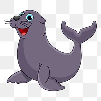 Png happy sea lion sticker, animal cartoon illustration on transparent background. Free public domain CC0 image.